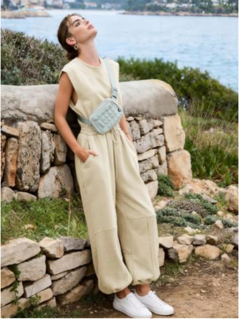 Sleeveless Balloon Leg Jumpsuit Size Xl Pale Green